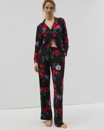 Soma Women's Cool Nights Printed Pajama Pants In Black Size Xs |  Pajama Sets In Rhapsody Flora Black