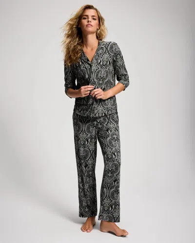 Soma Women's Cool Nights Printed Pajama Pants In Black Size Xs |  Pajama Sets In Passion Paisley Blk/grn