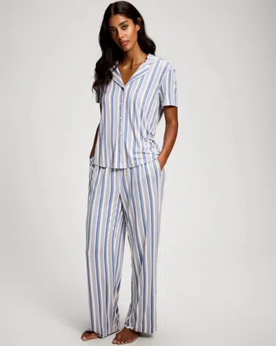 Soma Women's Cool Nights Printed Pajama Pants In Blue Size Xs |  Pajama Sets In Estate Stripe Blues
