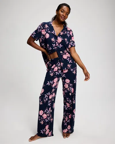 Soma Women's Cool Nights Printed Pajama Pants In Navy Blue Size Medium |  Pajama Sets In Juliet Floral Navy