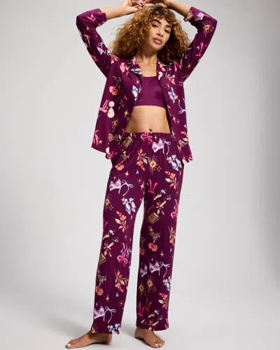 Soma Women's Cool Nights Printed Pajama Pants In Purple Size Xs |  Pajama Sets In Chic Charms Wicked Plum