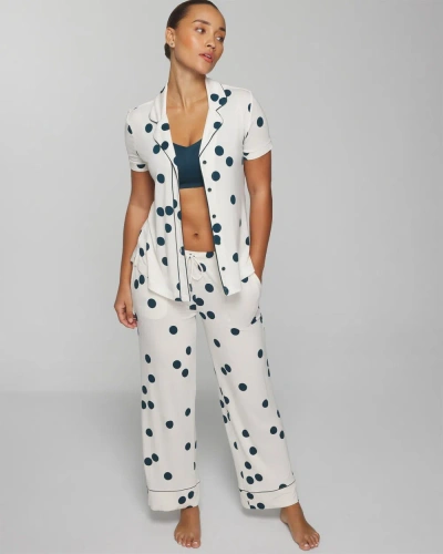 Soma Women's Cool Nights Printed Pajama Pants In White Polka Dot Size Large |  In Belle Dot Ivory