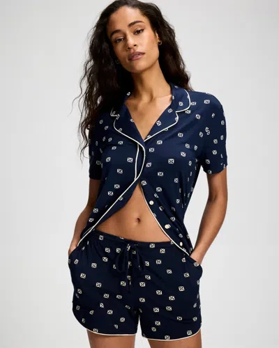 Soma Women's Cool Nights Printed Pajama Shorts In Navy Blue Size Xs |  Pajama Sets In Rainforest Icon Navy