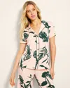 Soma Women's Cool Nights Piped Short Sleeve Notch Collar Pajama Top In Pink Size Xs |  Pajama Sets In Shadow Flora Apricotta