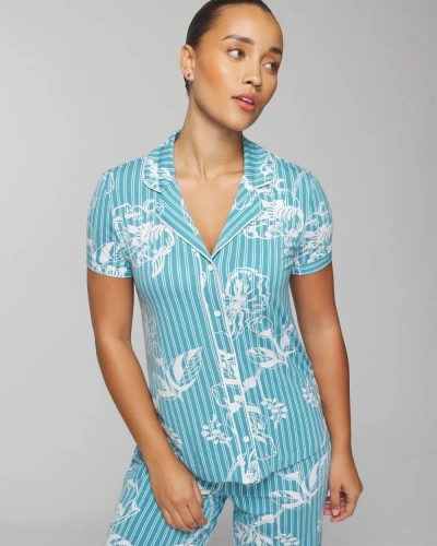 Soma Women's Cool Nights Printed Short Sleeve Notch Collar In Light Blue Size 2xl |  In Painted Petals Small