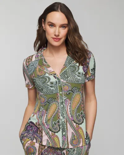 Soma Women's Cool Nights Printed Short Sleeve Notch Collar In Green Paisley Size 2xl |