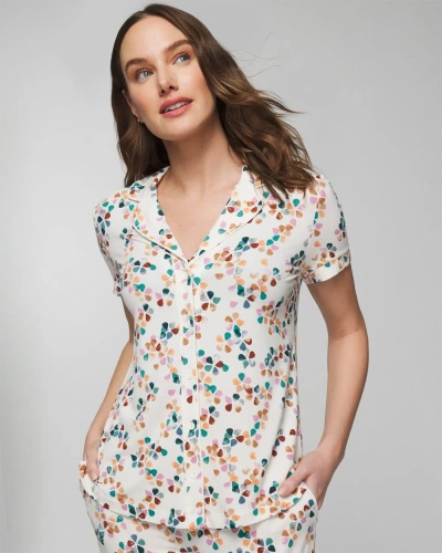 Soma Women's Cool Nights Printed Short Sleeve Notch Collar In White Size Small |  In Mosaic Petals Ivory