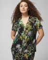 SOMA WOMEN'S COOL NIGHTS PRINTED SHORT SLEEVE NOTCH COLLAR IN OASIS PALMS BLACK/WS SIZE XS | SOMA