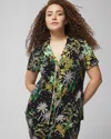 Soma Women's Cool Nights Piped Short Sleeve Notch Collar Pajama Top In Black Size Xs |  Pajama Sets In Oasis Palms Black/ws