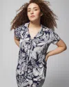 SOMA WOMEN'S COOL NIGHTS PRINTED SHORT SLEEVE NOTCH COLLAR IN PATTERNED PALMS NAVY SIZE 2XL | SOMA