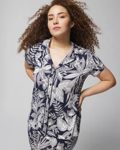 Soma Women's Cool Nights Printed Short Sleeve Notch Collar In Patterned Palms Navy Size 2xl |