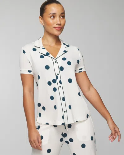 Soma Women's Cool Nights Printed Short Sleeve Notch Collar In White Polka Dot Size Medium |