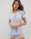 Soma Women's Cool Nights Piped Short Sleeve Notch Collar Pajama Top In Blue Size 2xl |  Mother's Day In Merry Dot Ocean Air