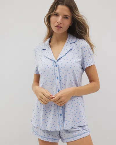 Soma Women's Cool Nights Piped Short Sleeve Notch Collar Pajama Top In Blue Size 2xl |  Mother's Day In Merry Dot Ocean Air