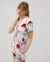 Soma Women's Cool Nights Piped Short Sleeve Notch Collar Pajama Top In Ivory Size Xs |  Pajama Sets In Rhapsody Floral Sugar