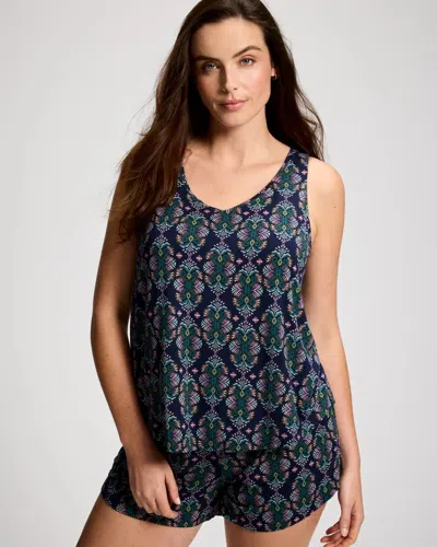 Soma Women's Cool Nights Printed V-neck Pajama Tank Top In Navy Blue Size Xs |  Pajama Sets In Mosaic Blooms Navy