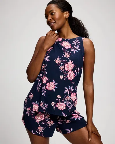Soma Women's Cool Nights Relaxed High-neck Pajama Tank Top In Navy Blue Size Medium |  Pajama Sets In Juliet Floral Navy