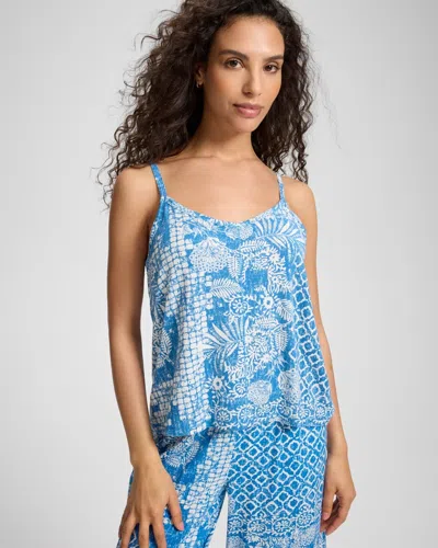Soma Women's Cool Nights Relaxed Pajama Cami In Blue Size Xs |  Pajama Sets In Coastal Collage Blue