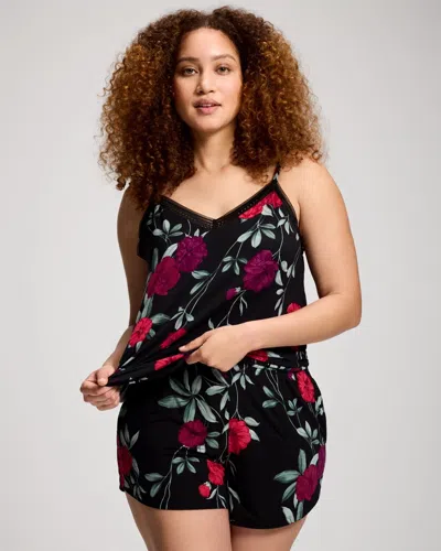 Soma Women's Cool Nights Relaxed Pajama Short In Black Size Small |  Pajama Sets In Trailing Vines Black