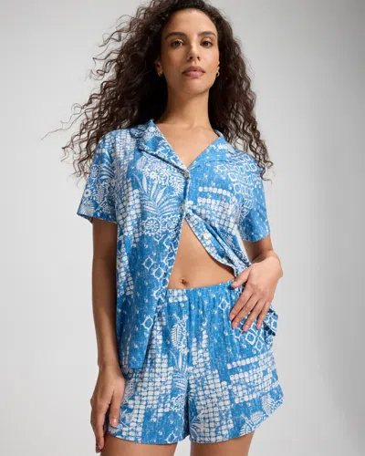 Soma Women's Cool Nights Relaxed Pajama Short In Blue Size Xs |  Pajama Sets In Coastal Collage Blue