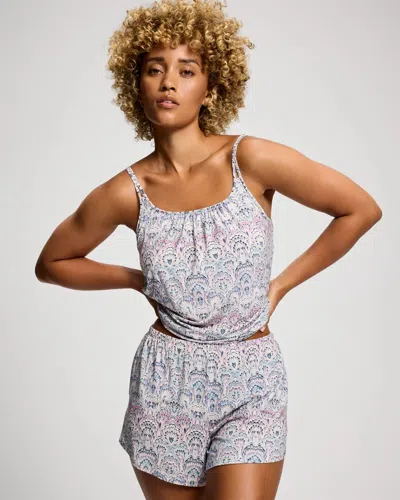 Soma Women's Cool Nights Relaxed Pajama Short In Ivory Size Medium |  Pajama Sets In Mesmerize Marble Multi