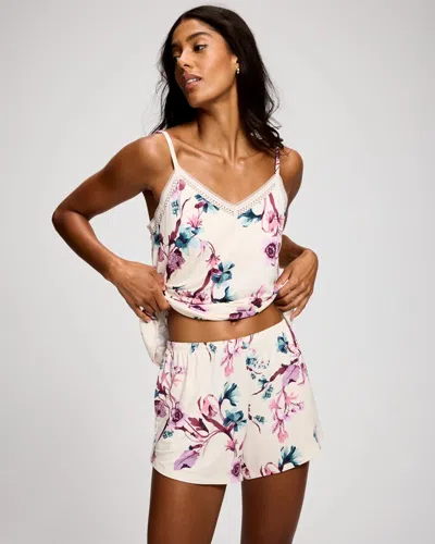 Soma Women's Cool Nights Relaxed Pajama Short In Ivory Size Small |  Pajama Sets In Florence Floral Champagne