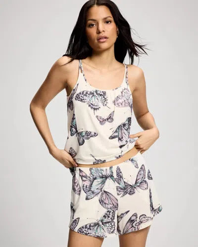 Soma Women's Cool Nights Relaxed Pajama Short In Ivory Size Small |  Pajama Sets In Wistful Wings Champagne