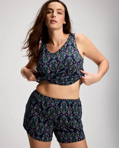 Soma Women's Cool Nights Relaxed Pajama Short In Navy Blue Size Small |  Pajama Sets In Mosaic Blooms Navy