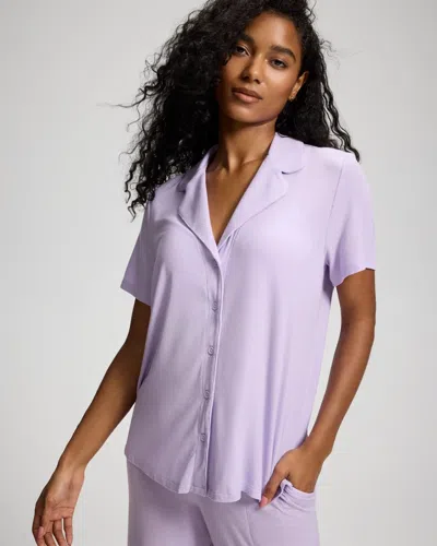 Soma Women's Cool Nights Rib Short Sleeve Button Up Pajama Top In Purple Size Xs |  Pajama Sets In Lavendula