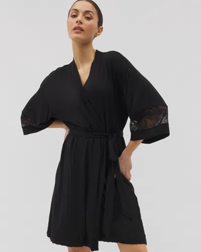 Soma Women's Cool Nights Robe With Lace In Green Size Small/medium |  In Dark Sea