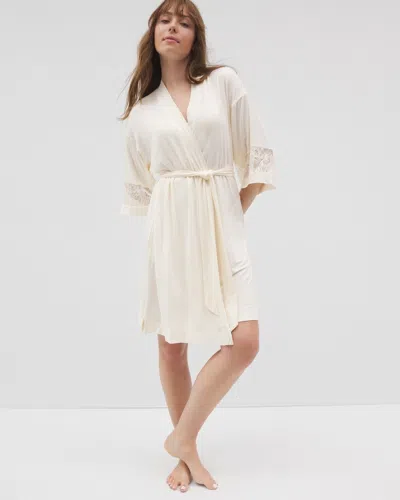 Soma Women's Cool Nights Robe With Lace In Ivory Size Small/medium |  In Champagne Dreams
