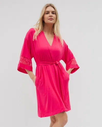 Soma Women's Cool Nights Robe With Lace In Pink Size Large/xl |  In Perfect Pink