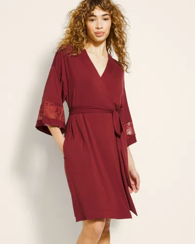 Soma Women's Cool Nights Robe With Lace In Red Size Small/medium |  In Vermillion