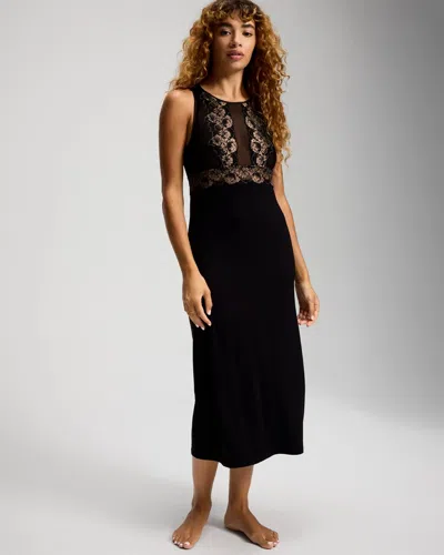 Soma Women's Cool Nights Romantic Lace Midi Nightgown In Black Size Xs |