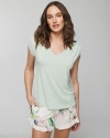 SOMA WOMEN'S COOL NIGHTS ROUCHED SHORT SLEEVE T-SHIRT IN SAGE GREEN SIZE XS | SOMA
