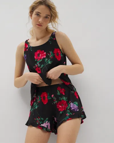 Soma Women's Cool Nights Ruffle Pajama Shorts In Black Size Small |  Pajama Sets In Rhapsody Flora Black