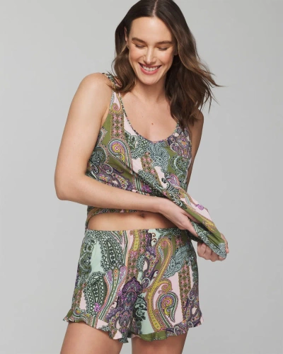 Soma Women's Cool Nights Ruffle Pajama Shorts In Green Paisley Size 2xl |  In Ornamental Paisley Green