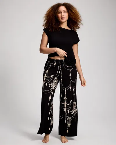Soma Women's Cool Nights Satin Trim Wide-leg Pajama Pants In Black Size Small |  Pajama Sets In Twilight Glimmer Black