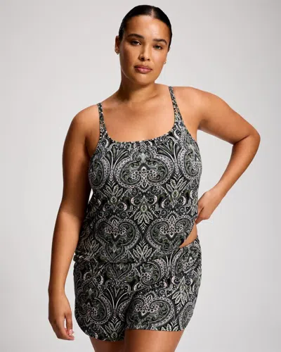 Soma Women's Cool Nights Scoop Neck Pajama Cami With Shelf Bra In Black Size Small |  Pajama Sets In Passion Paisley Blk/grn