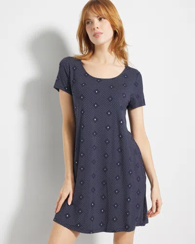 Soma Women's Cool Nights Short Sleeve Scoop Neck Nightgown In Navy Blue Size Xl |  In Shine On Dot Navy