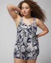 SOMA WOMEN'S COOL NIGHTS SHIRRED STRAP SLEEP TANK TOP IN PATTERNED PALMS NAVY SIZE XS | SOMA