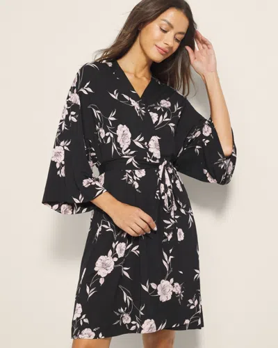 Soma Women's Cool Nights Short Robe In Black Size Small/medium |  In Nostalgia Flora Black