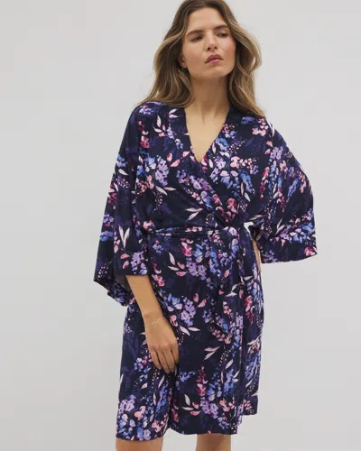 Soma Women's Cool Nights Short Robe In Navy Blue Size Small/medium |  In Bloom Brightly Navy