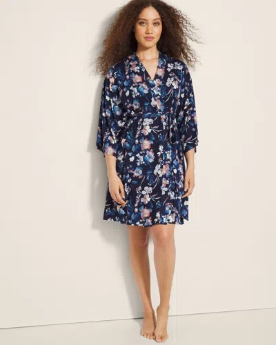 Soma Women's Cool Nights Short Robe In Navy Blue Size Small/medium |  In Phantom Floral Navy