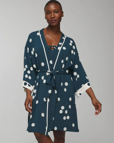 Soma Women's Cool Nights Short Robe In Teal Size Small/medium |  In Belle Dot Dark Harbour