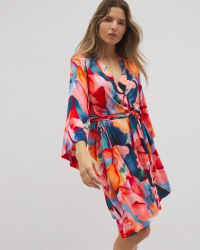 Soma Women's Cool Nights Short Robe In Orange Size Large/xl |  In Artist Garden Coral