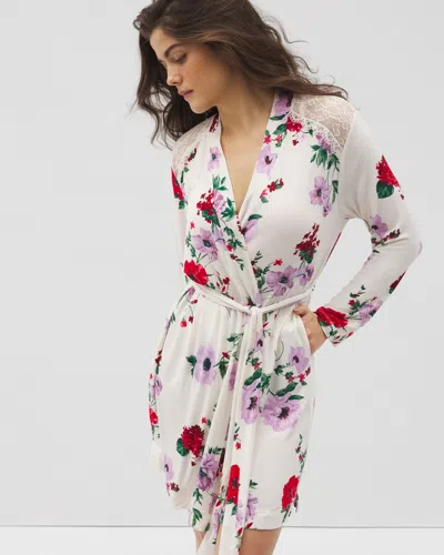 Soma Women's Cool Nights Short Robe With Lace In Ivory Size Xl |  In Rhapsody Floral Sugar