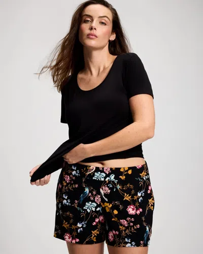 Soma Women's Cool Nights Short Sleeve And Short Pajama Set In Black Size Xs |  In Windswept Floral Black