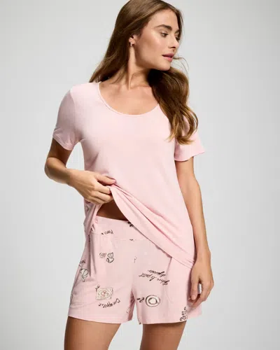Soma Women's Cool Nights Short Sleeve And Short Pajama Set In Pink Size Xs |  In Cafe Daze Pink