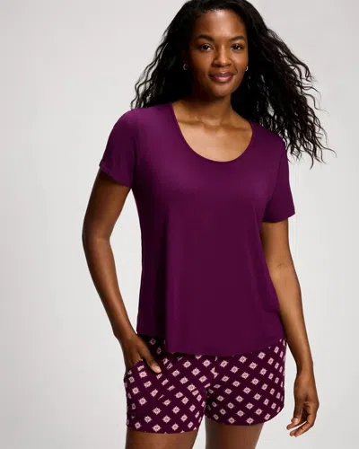 Soma Women's Cool Nights Short Sleeve And Short Pajama Set In Purple Size Xs |  In Modique Fleur Plum